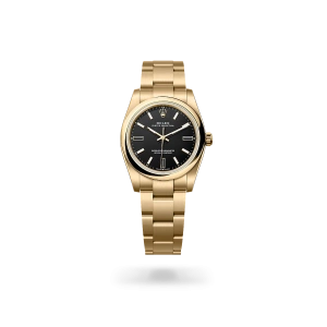 Rolex Oyster Perpetual 34 en oro Amarillo con esfera Negra y brazalete Oyster - Bentrani 