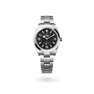 Rolex Explorer 36 de acero Oystersteel con esfera negra, bisel liso, y brazalete Oyster - Bentrani