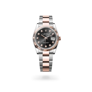 Rolex Datejust 36 de acero Oystersteel y oro Everose con esfera negro vivo engastada de diamantes, bisel E=estriado, y brazalete Oyster - Bentrani