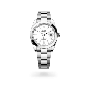 Rolex Datejust 41 de acero Oystersteel con esfera blanca, bisel liso, y brazalete Oyster - Bentrani