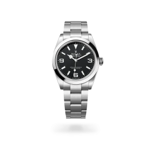 Rolex Explorer 40 de acero Oystersteel con esfera negra, bisel liso, y brazalete Oyster - Bentrani
