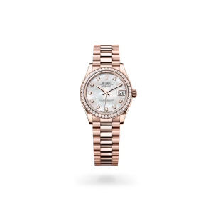 Rolex Datejust 31 de oro Everose y diamantes con esfera nácar blanco engastada de diamantes, bisel engastado de diamantes, y brazalete President - Bentrani