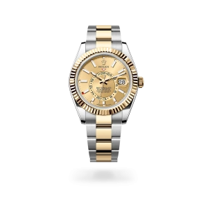 Rolex Sky-Dweller de acero Oystersteel y oro amarillo con esfera color champagne, bisel estriado y brazalete Oyster - Bentrani