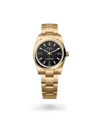 Rolex Oyster Perpetual 34 en oro Amarillo con esfera Negra y brazalete Oyster - Bentrani 