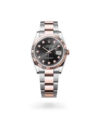 Rolex Datejust 36 de acero Oystersteel y oro Everose con esfera negro vivo engastada de diamantes, bisel E=estriado, y brazalete Oyster - Bentrani