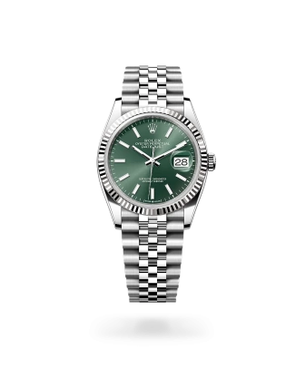 Rolex Datejust de 36 de acero Oystersteel y oro blanco con esfera verde menta, bisel estriado, y brazalete Jubilee - Bentrani