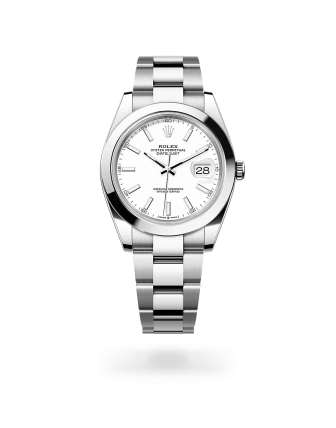Rolex Datejust 41 de acero Oystersteel con esfera blanca, bisel liso, y brazalete Oyster - Bentrani
