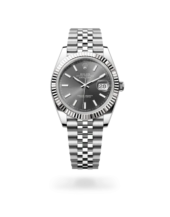 Rolex Datejust 41 de acero Oystersteel y oro blanco con esfera Pizarra, bisel estriado, y brazalete Jubilee - Bentrani