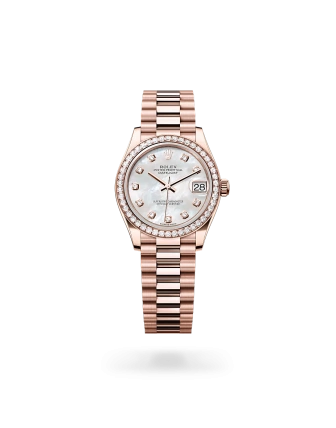 Rolex Datejust 31 de oro Everose y diamantes con esfera nácar blanco engastada de diamantes, bisel engastado de diamantes, y brazalete President - Bentrani