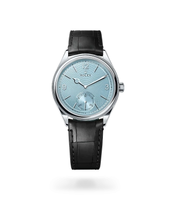 Rolex 1908 platino con esfera Azul glaciar y brazalete Correa de piel - Bentrani 