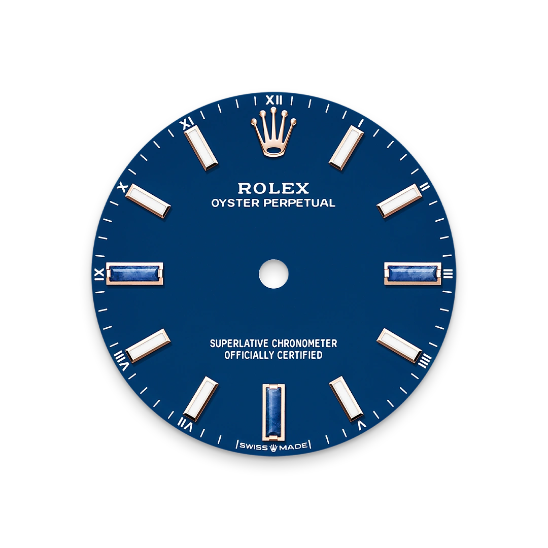 Rolex Oyster Perpetual 34 en oro Everose con esfera Piedra azul y brazalete Oyster, m124205-0002 - Bentrani