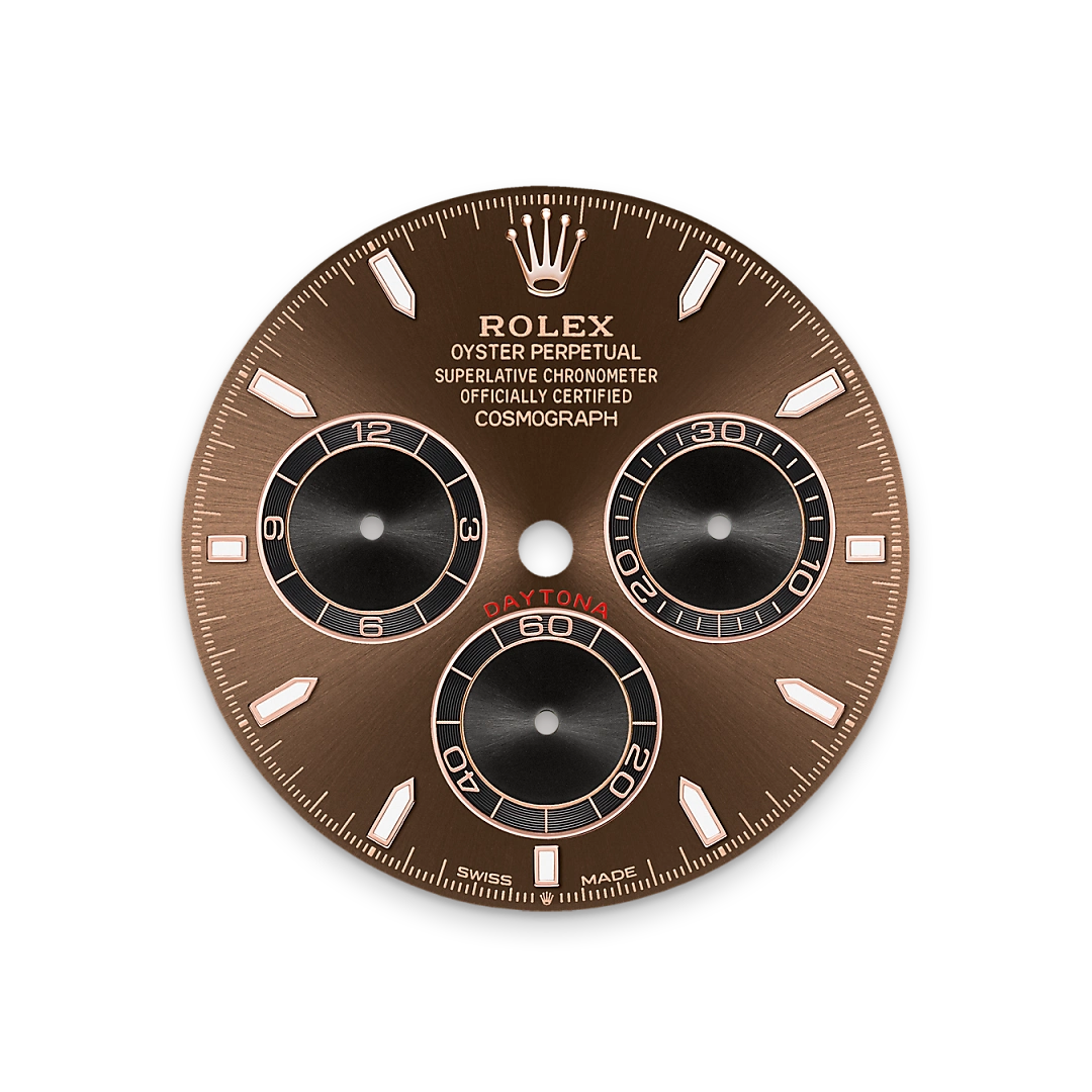 Rolex Cosmograph Daytona en oro Everose con esfera Chocolate y negro vivo y brazalete Oyster, m126505-0005 - Bentrani