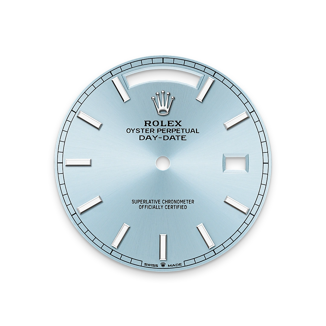Rolex Day-Date 40 en platino con esfera Azul glaciar y brazalete President, m228236-0018 - Bentrani